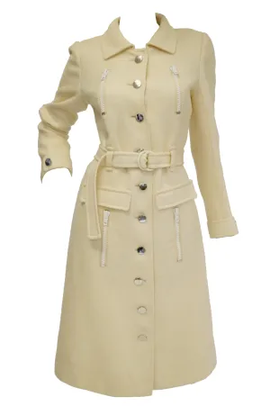 1960s Courreges Hyperbole Cream Wool Coat with Accent Zippers and Buttons