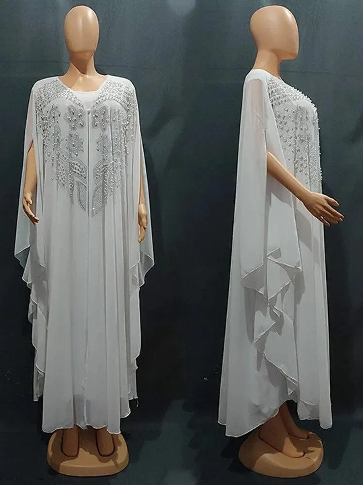 2 Piece Plus Size Chiffon African Arabian Boubou Kaftan Abaya Dress for Women