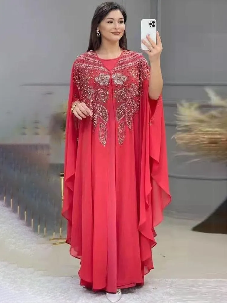 2 Piece Plus Size Chiffon African Arabian Boubou Kaftan Abaya Dress for Women