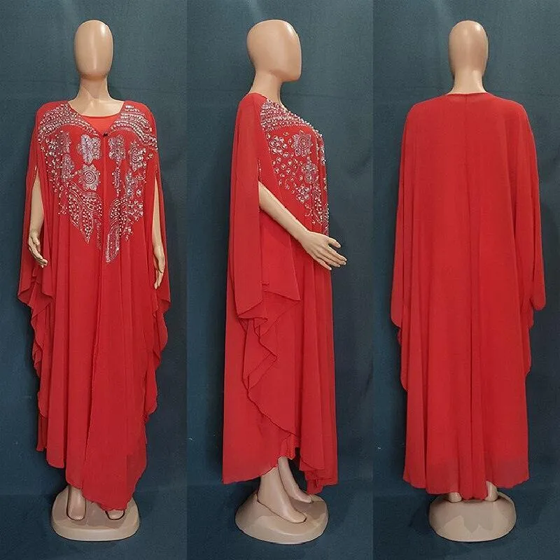 2 Piece Plus Size Chiffon African Arabian Boubou Kaftan Abaya Dress for Women