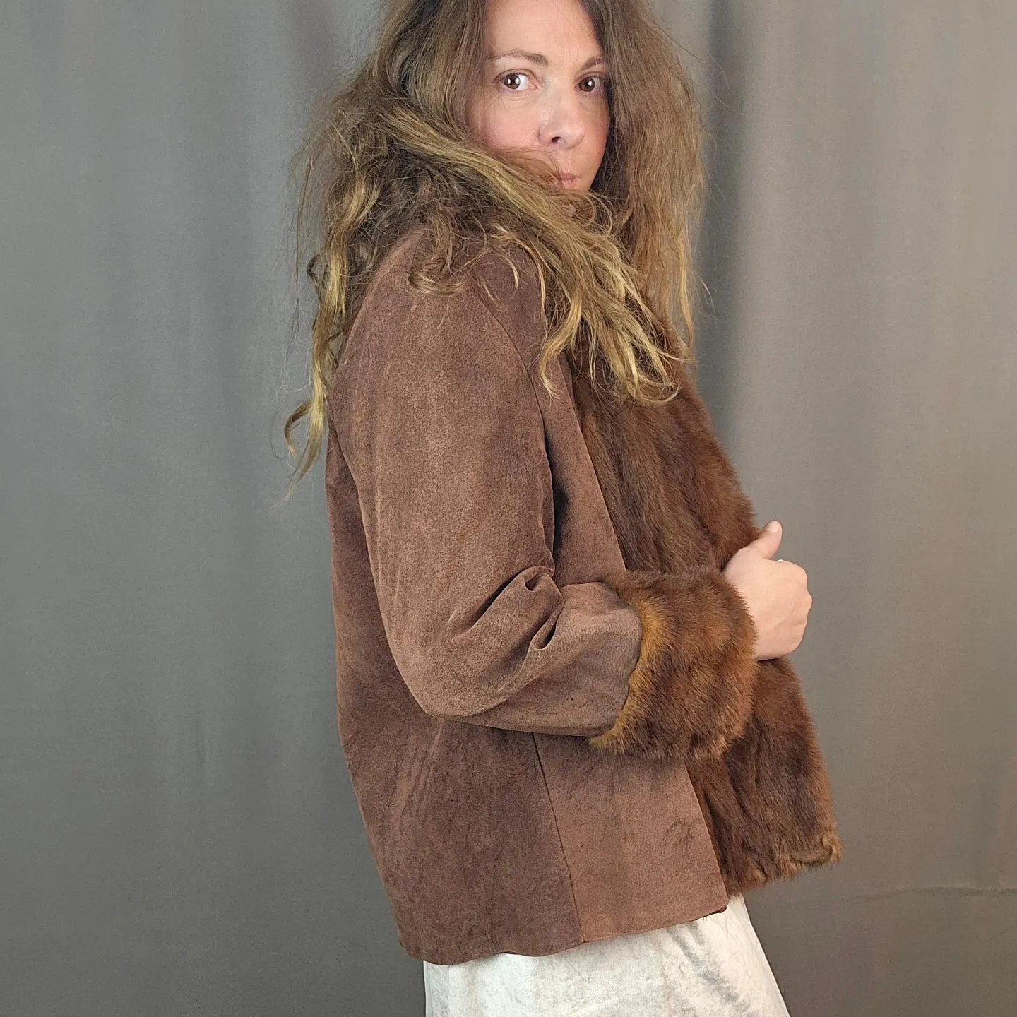 60s Vintage K Fettel Suede/Fur Coat Size 12