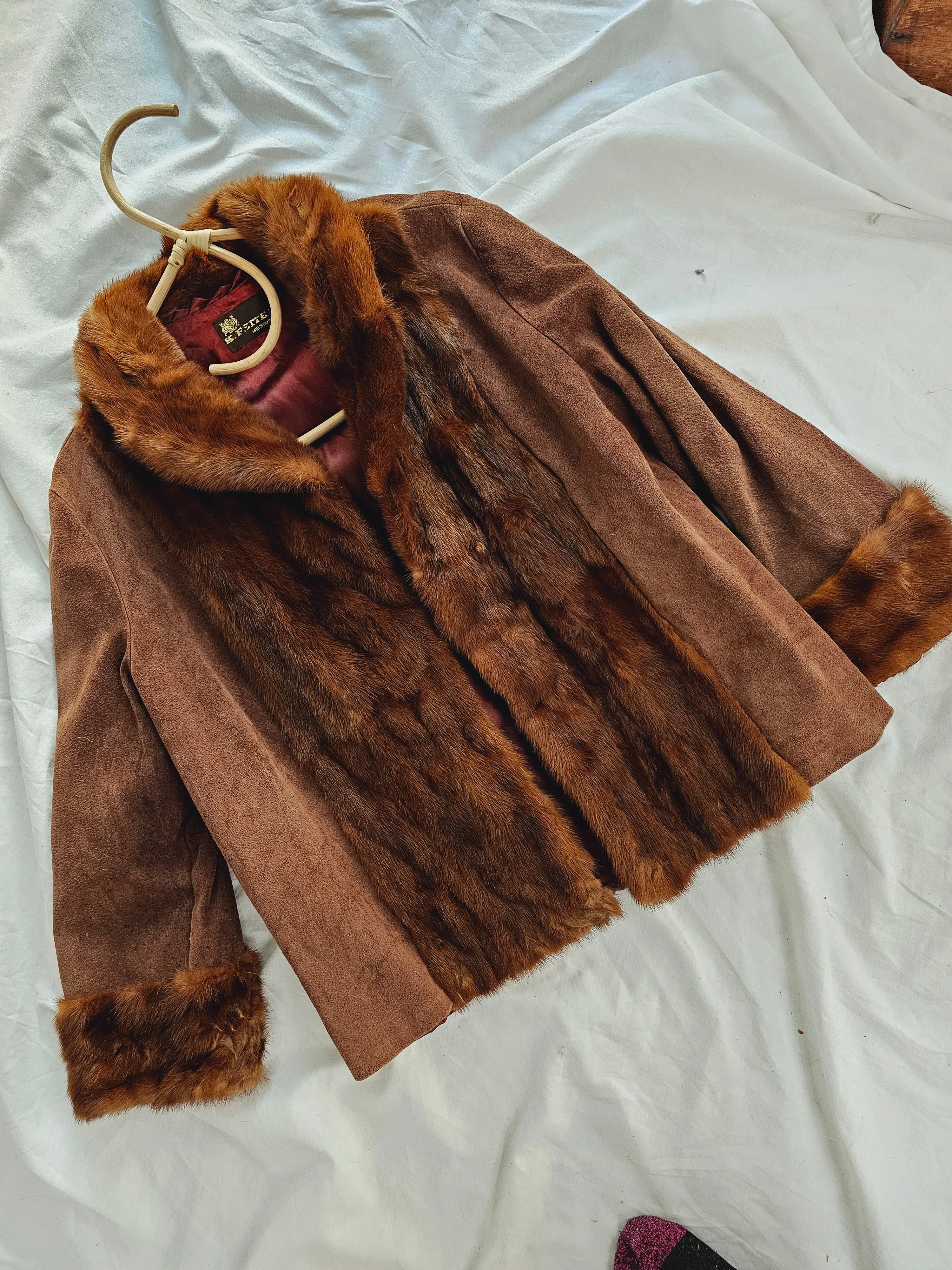 60s Vintage K Fettel Suede/Fur Coat Size 12