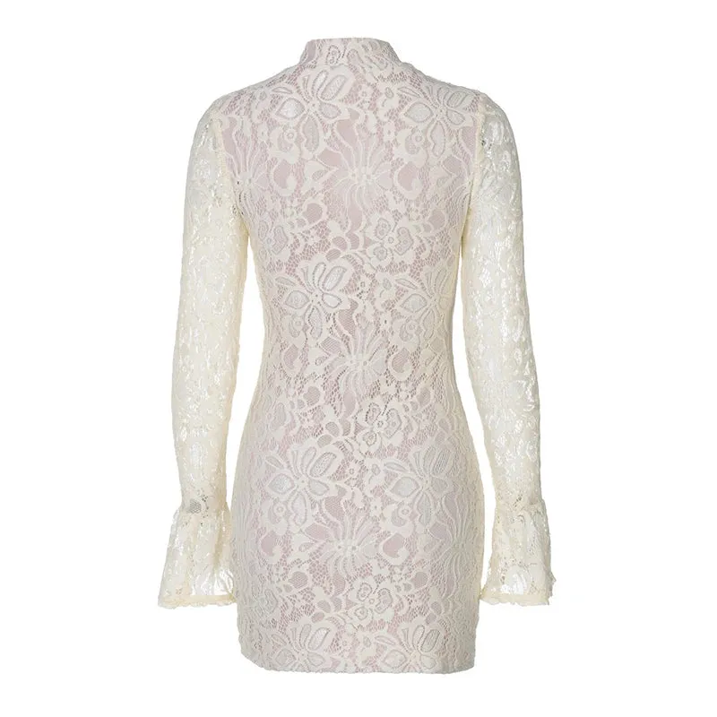 A&A Vienna Lace Hollow Out Long Sleeve Mini Dress