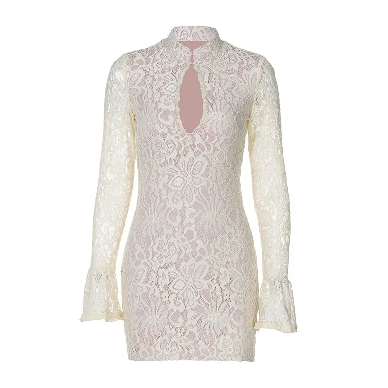 A&A Vienna Lace Hollow Out Long Sleeve Mini Dress