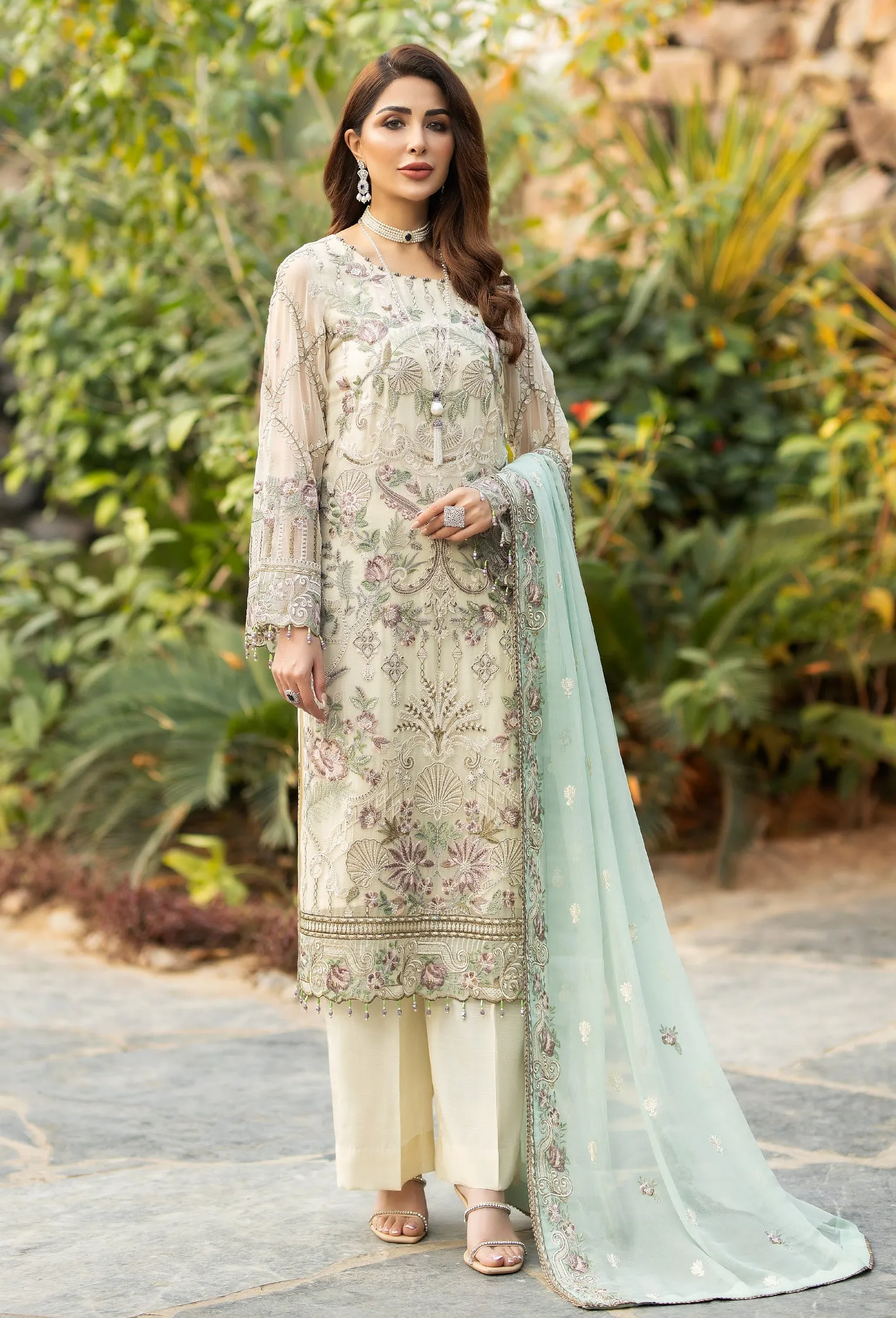 Adan's Libas Wisteria Embroidered Chiffon Collection – Desert Sand