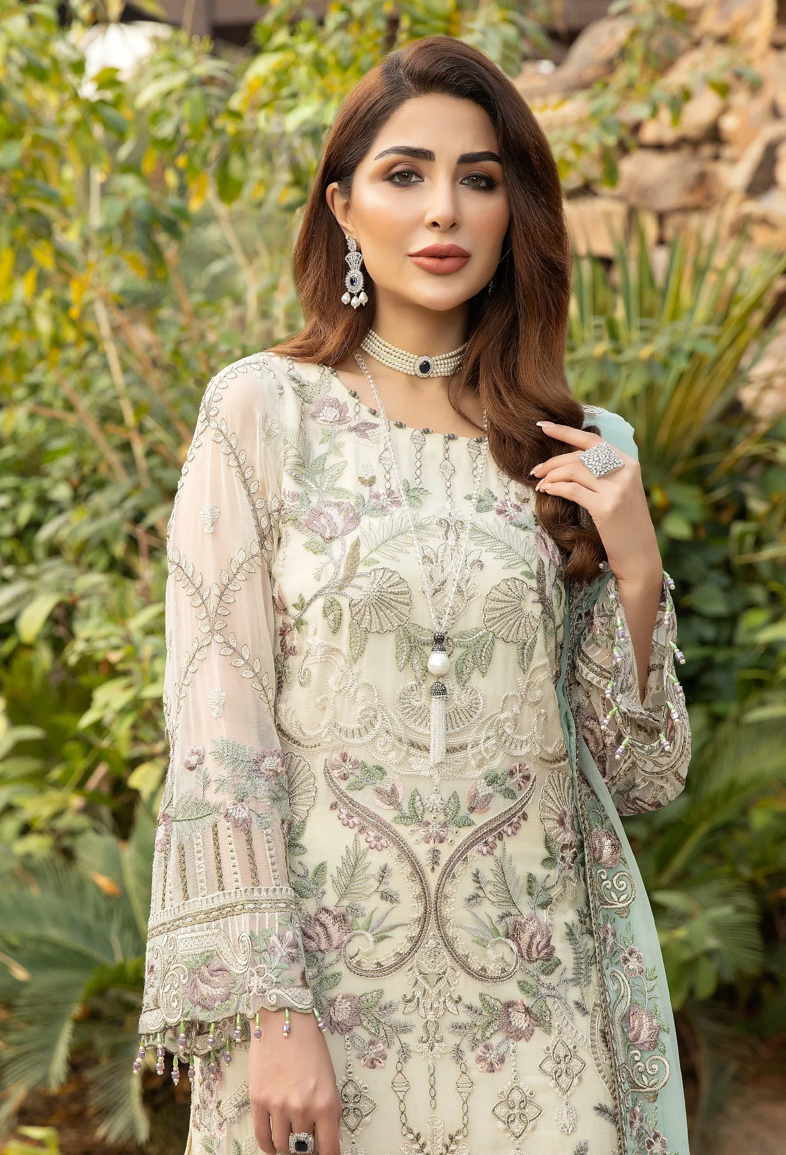 Adan's Libas Wisteria Embroidered Chiffon Collection – Desert Sand