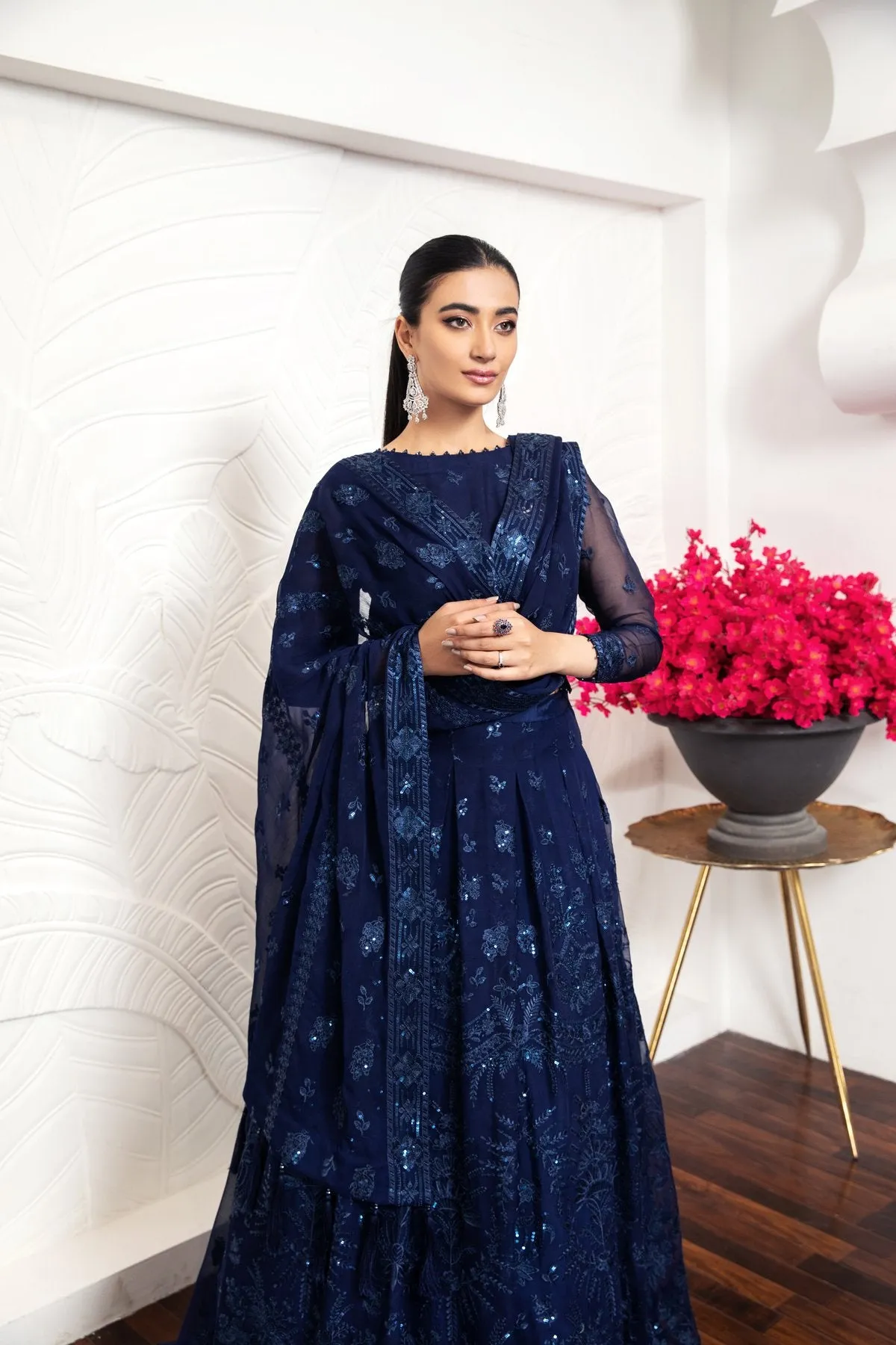 Alizeh Embroidered Chiffon Royale De Luxe Collection – Glace Bleu