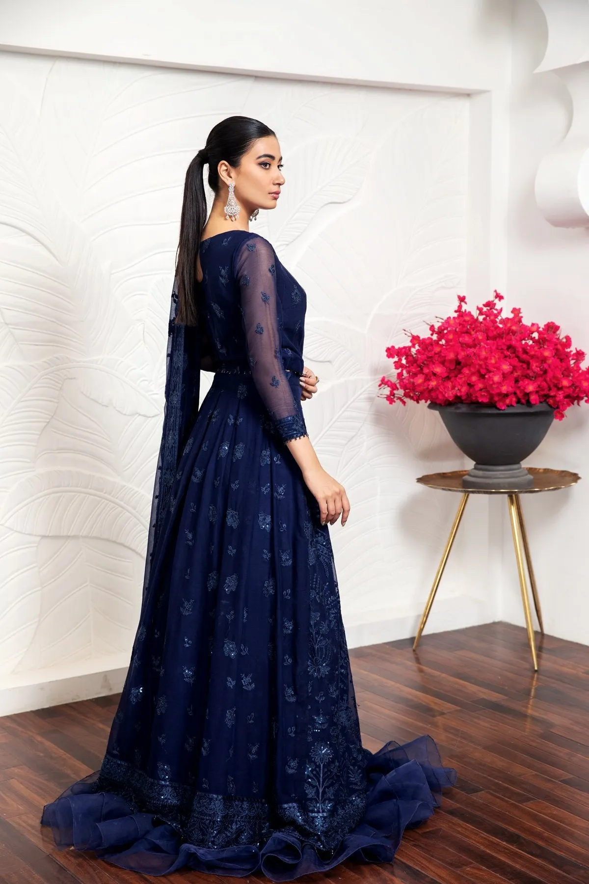 Alizeh Embroidered Chiffon Royale De Luxe Collection – Glace Bleu