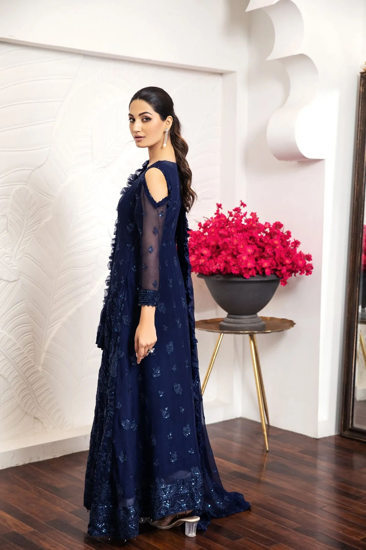 Alizeh Embroidered Chiffon Royale De Luxe Collection – Glace Bleu