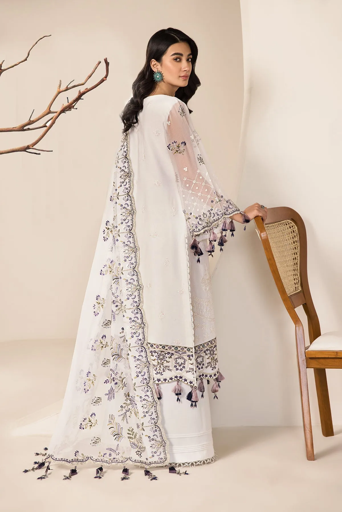 Alizeh Lamhay Festive Formal Collection – Embroidered Chiffon White - V15D07 - Abar