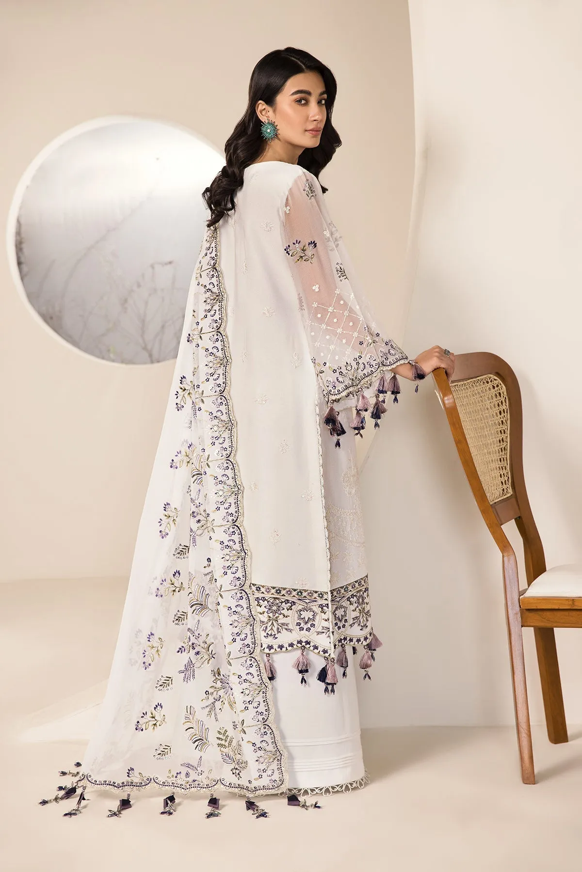 Alizeh Lamhay Festive Formal Collection – Embroidered Chiffon White - V15D07 - Abar