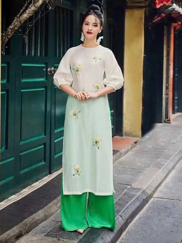 Ao Dai Dress White Vietnamese Ao Dai Dress Includes One Ao Dai Top And Pants