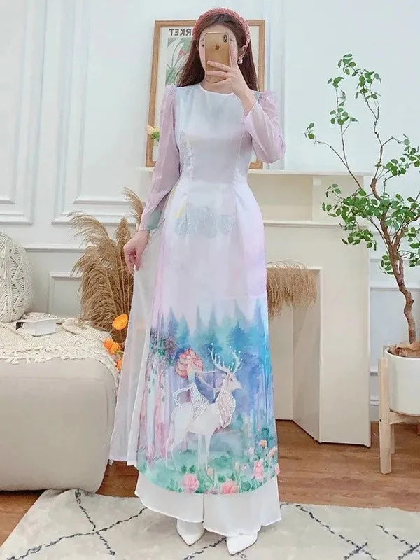 Ao Dai Vietnam Purple Divine Includes One Ao Dai Top And Pants