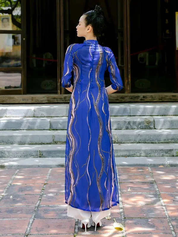 Ao Dai Vietnam Vien Collection - Water Element Ao Dai Top And Pants