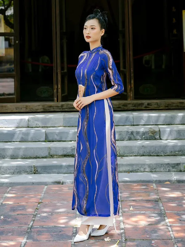 Ao Dai Vietnam Vien Collection - Water Element Ao Dai Top And Pants