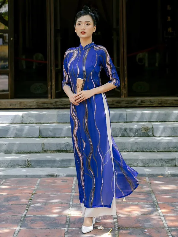 Ao Dai Vietnam Vien Collection - Water Element Ao Dai Top And Pants