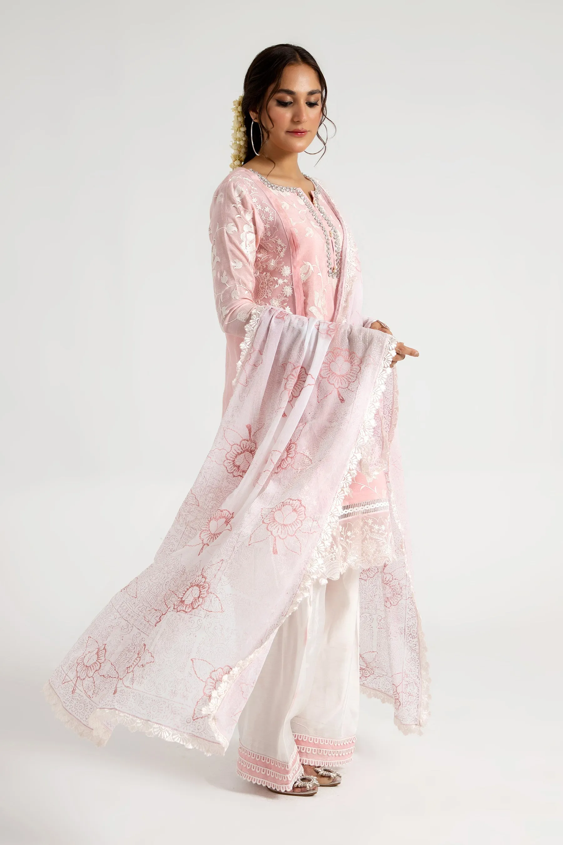 Arif Ashraf - Soorti - Baby Pink - Cotton and Raw Silk and Chiffon - 3 Piece