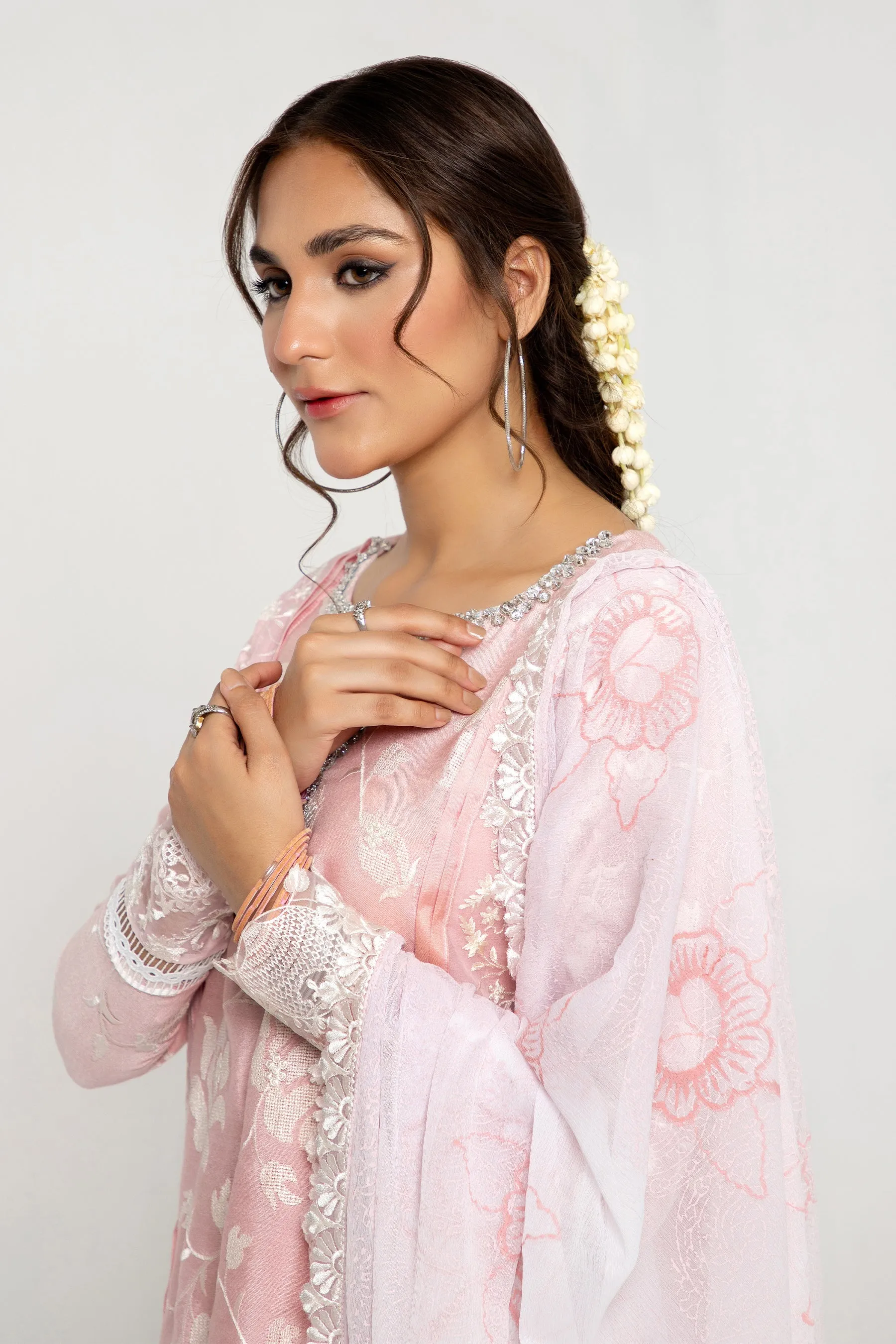 Arif Ashraf - Soorti - Baby Pink - Cotton and Raw Silk and Chiffon - 3 Piece