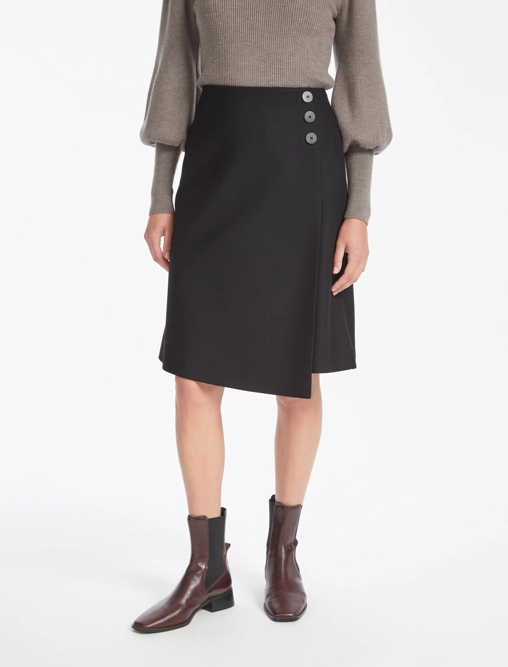 Audrey Classic Wool A Line Skirt - Black