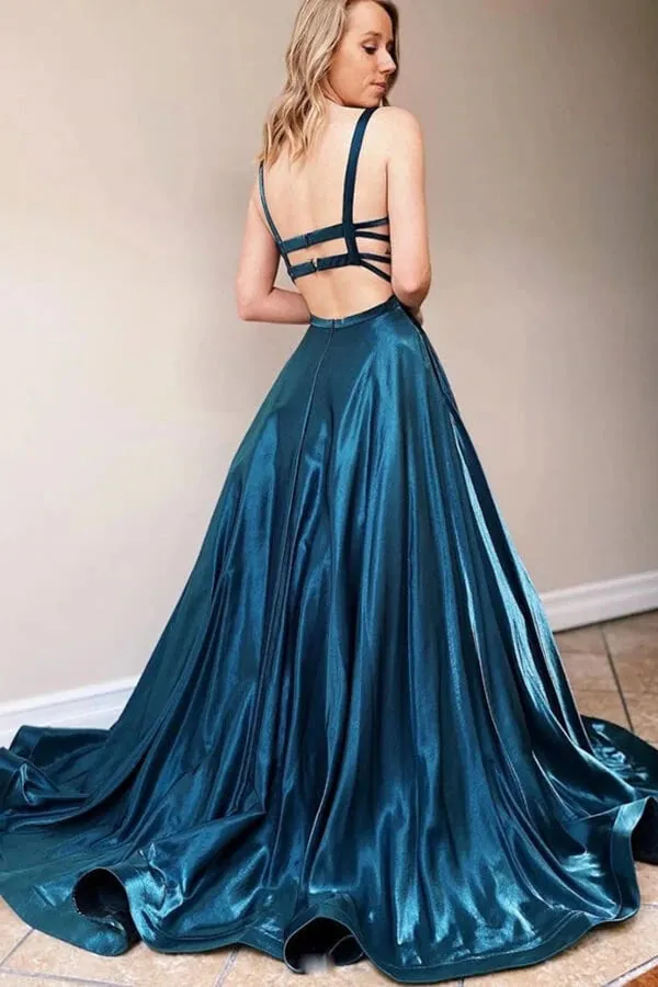 Backless Satin Long Prom Dress Simple Evening Dress