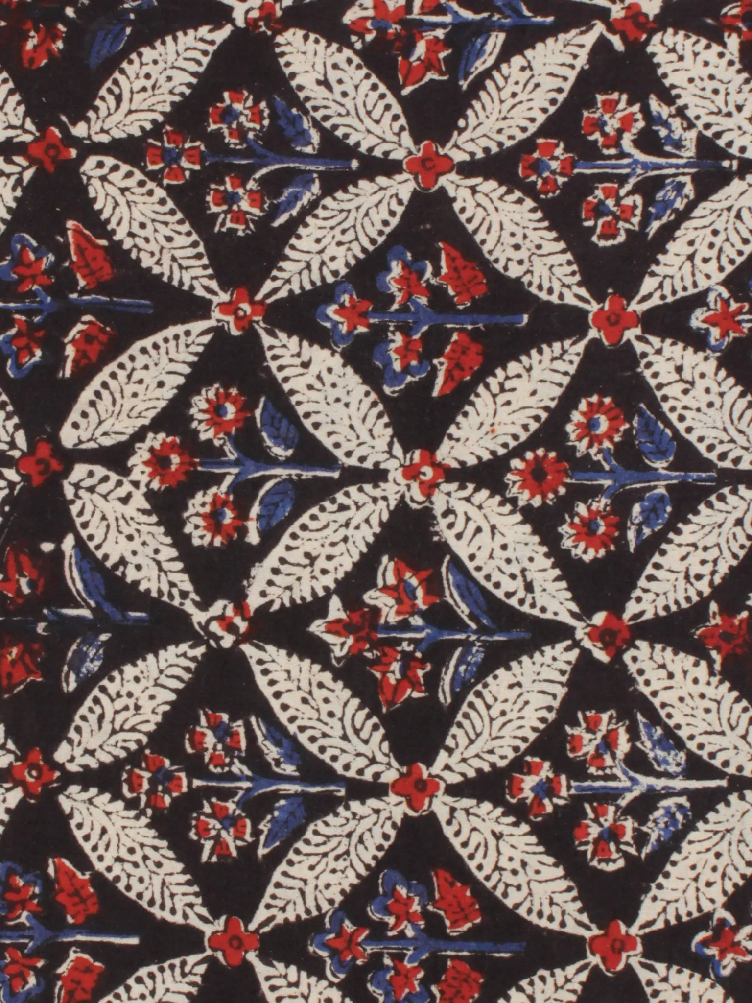 Balck Ivory Red Hand Block Printed Cotton Fabric Per Meter - F001F2061