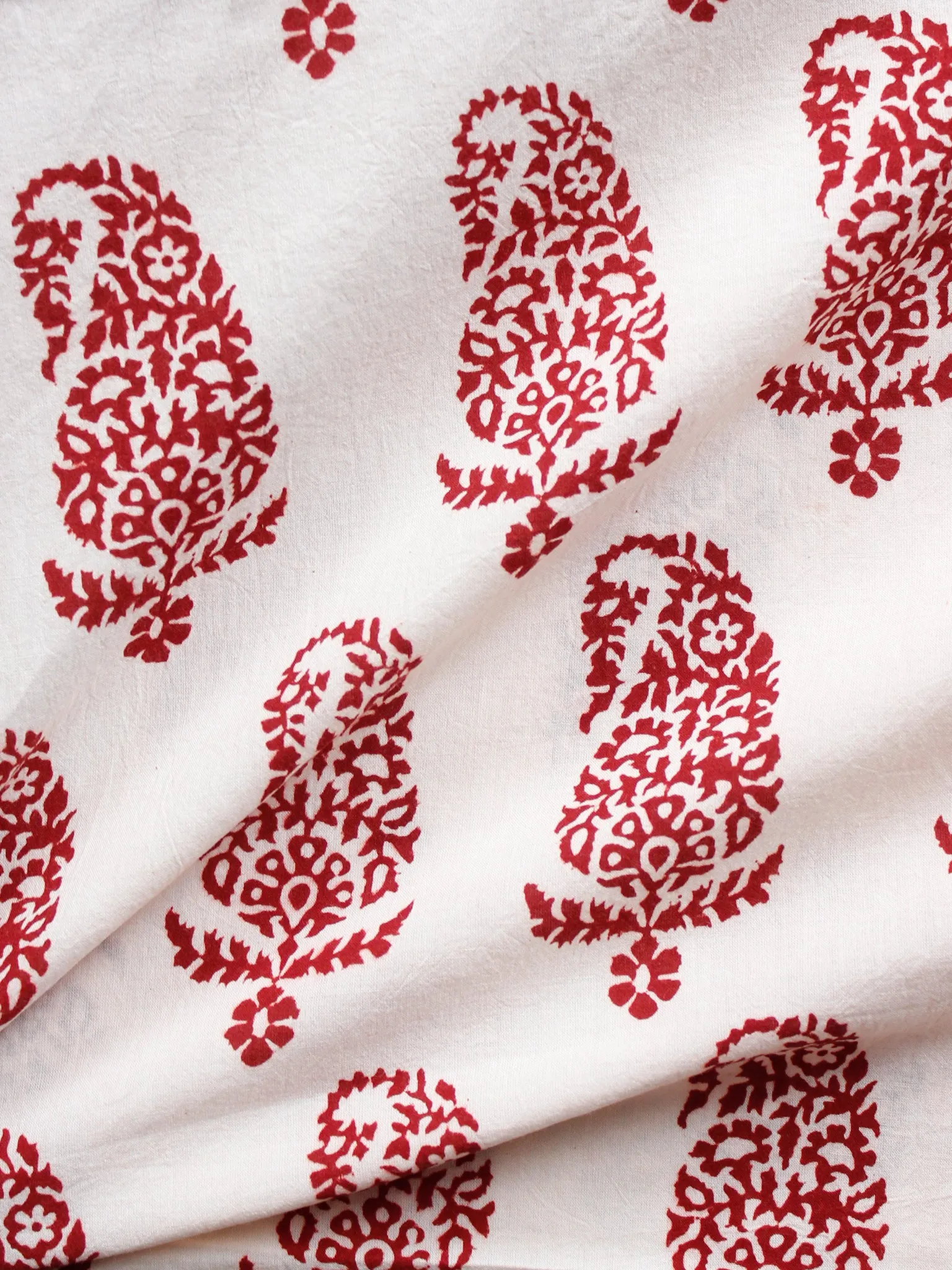 Beige Brick Red Bagh Printed Cotton Fabric Per Meter - F005F1692