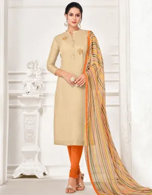 Beige Chanderi Cotton Pant Dress