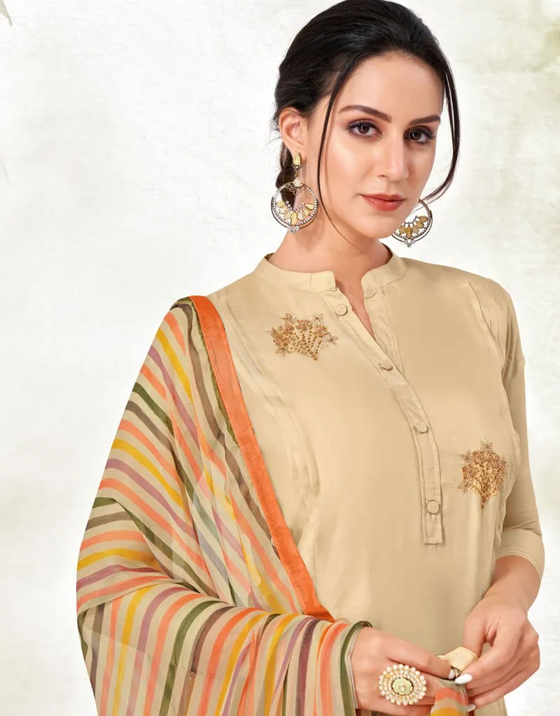 Beige Chanderi Cotton Pant Dress