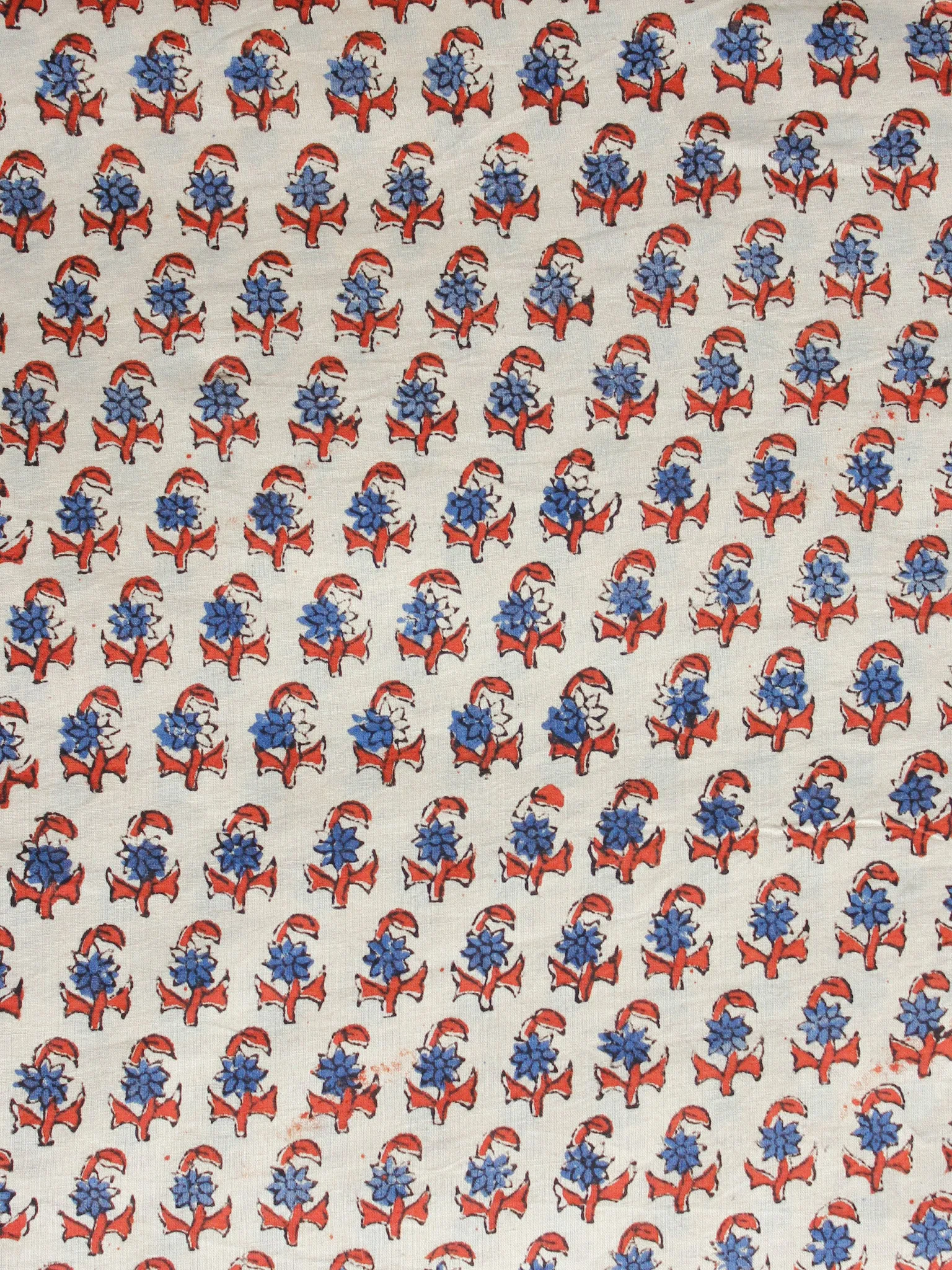 Beige Indigo Rust Hand Block Printed Cotton Fabric Per Meter - F001F1383