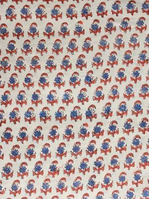 Beige Indigo Rust Hand Block Printed Cotton Fabric Per Meter - F001F1383