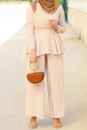 Beige Peplum Set