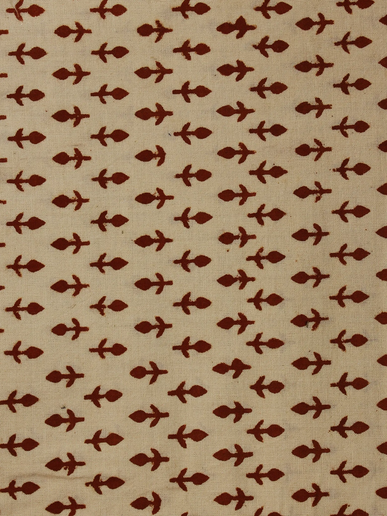 Beige Red Hand Block Printed Cotton  Cambric Fabric Per Meter - F0916061