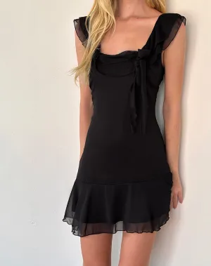 Binita Mini Dress in Chiffon Black