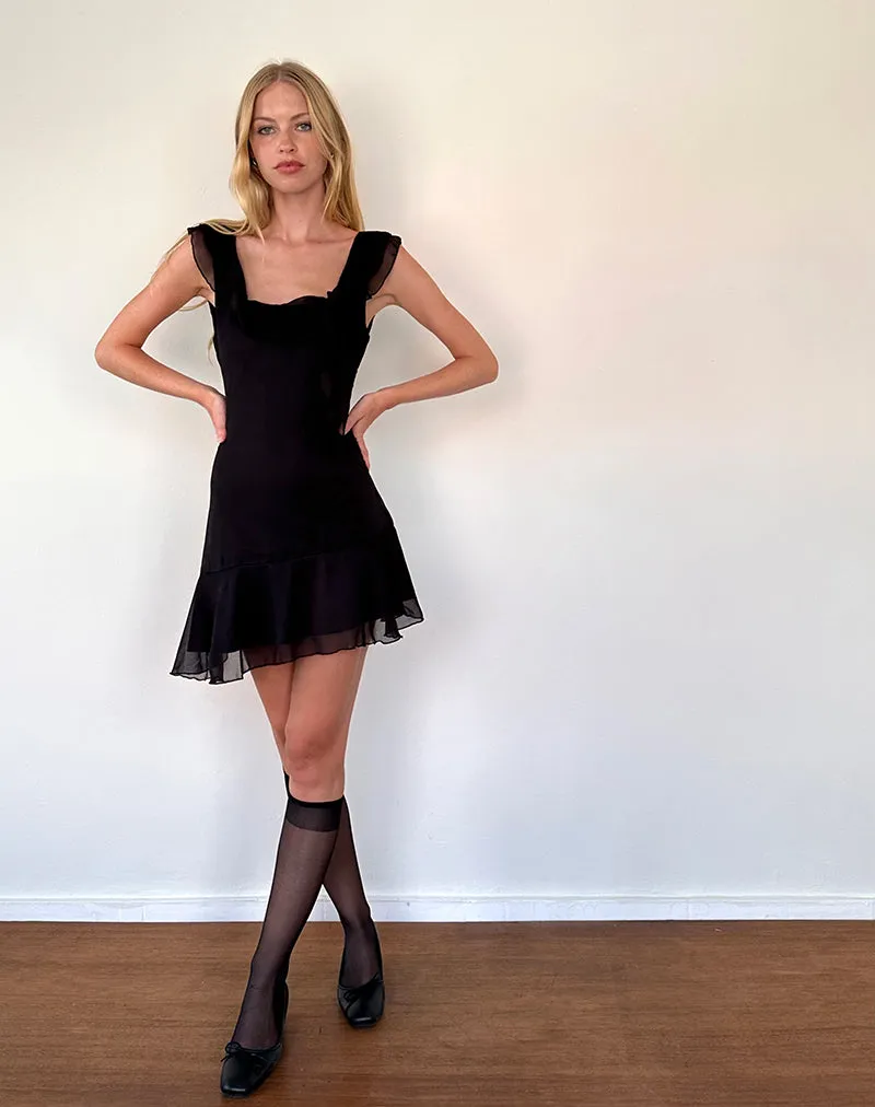 Binita Mini Dress in Chiffon Black