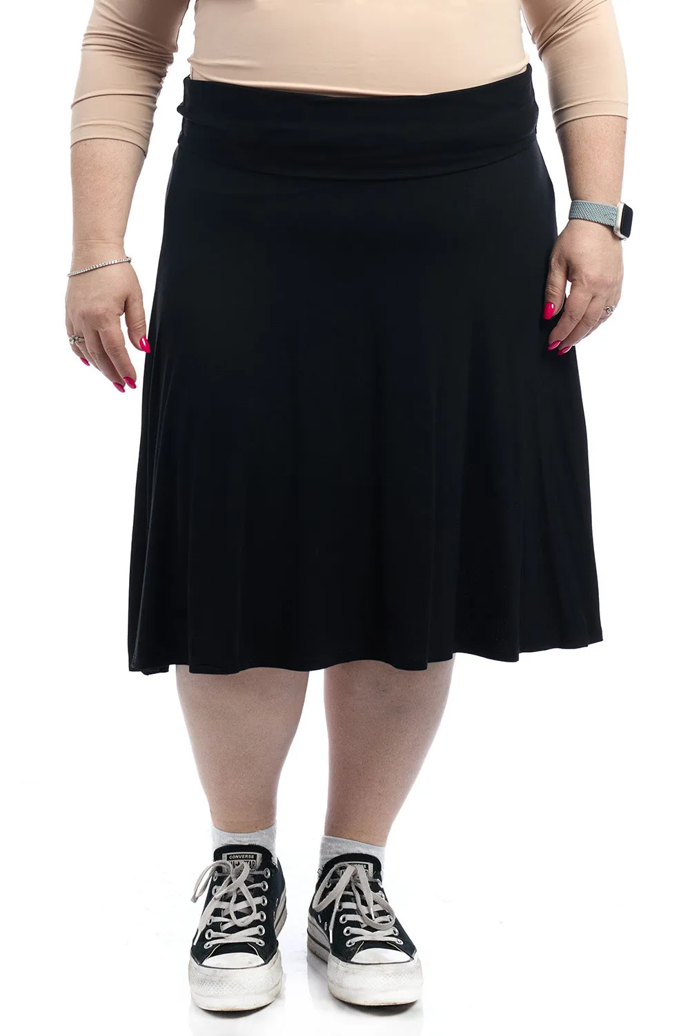 Black Below Knee Length Fold Over Flary A-Line Skirt for Women 'Playa'