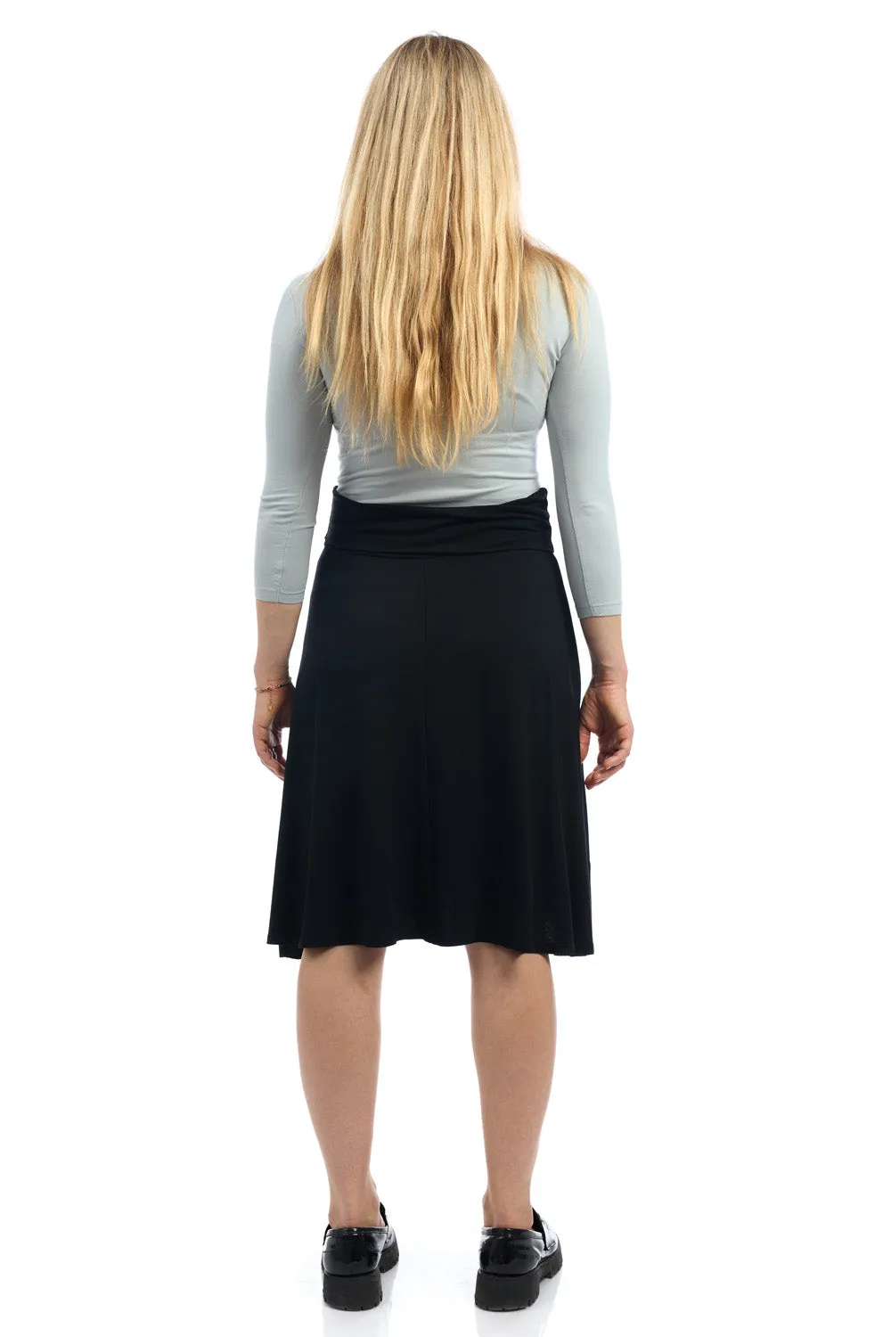 Black Below Knee Length Fold Over Flary A-Line Skirt for Women 'Playa'