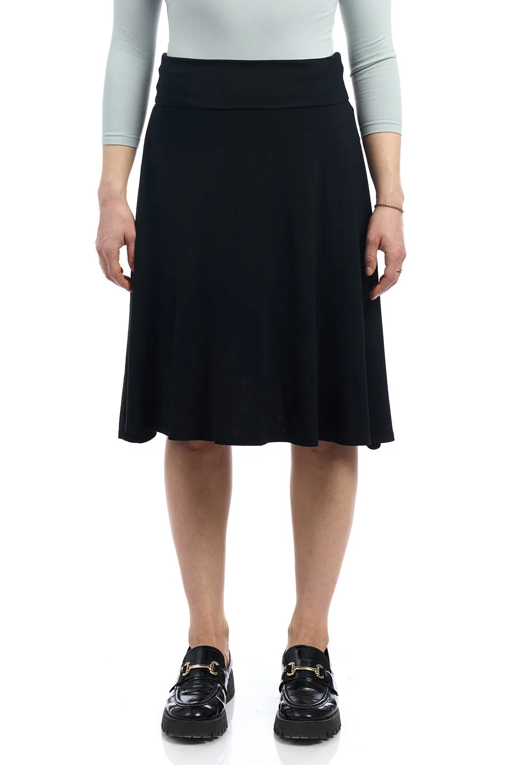 Black Below Knee Length Fold Over Flary A-Line Skirt for Women 'Playa'