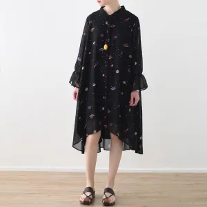 Black Chiffon Loose Floral Dress