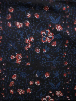 Black Indigo Ivory Red Hand Block Printed Cotton Fabric Per Meter - F001F1819