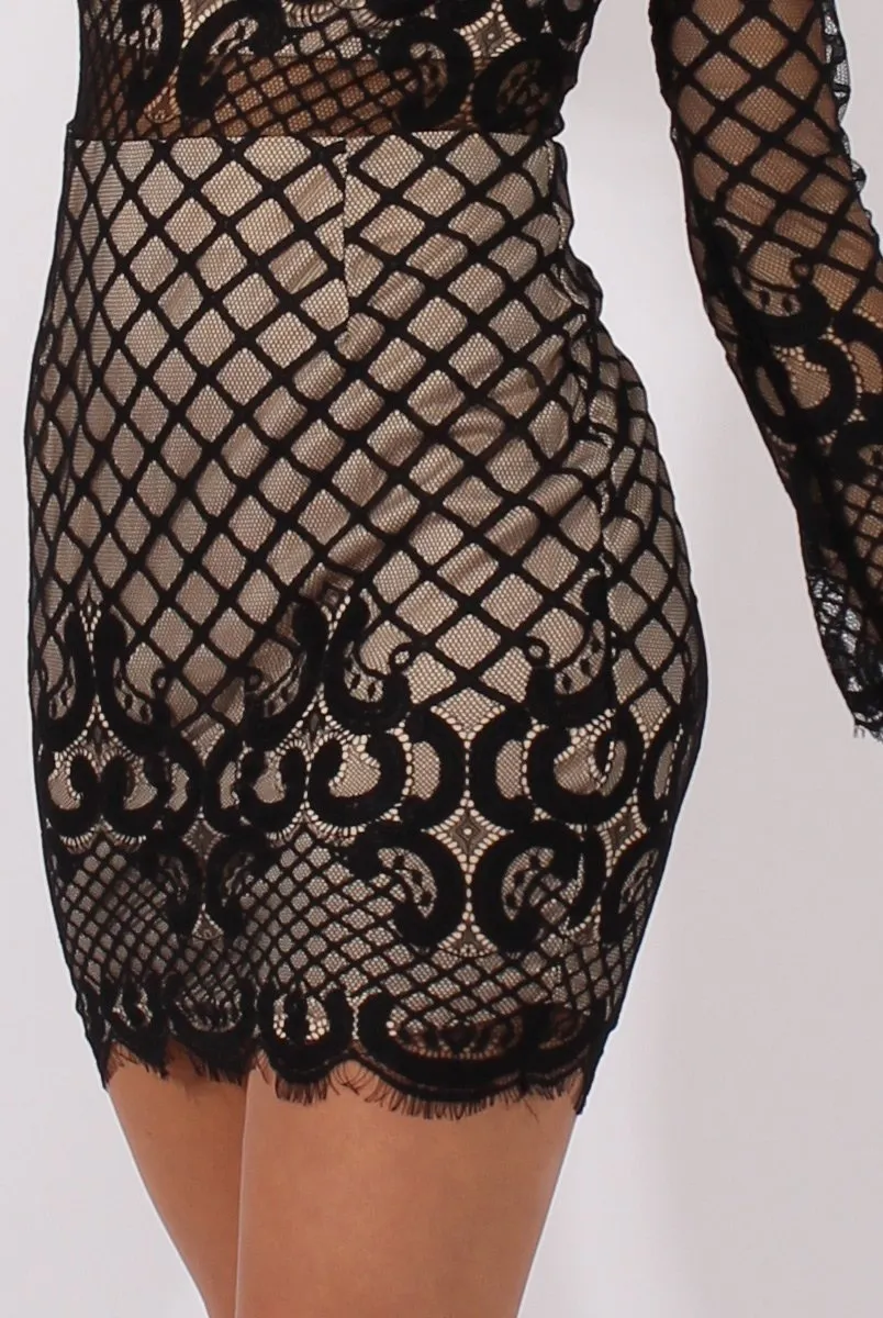 Black Lace Bodycon Dress - Giselle