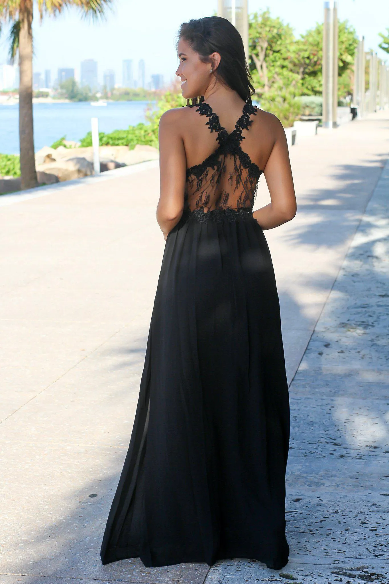 Black Maxi Dress with Lace Top