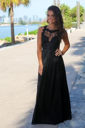 Black Maxi Dress with Lace Top