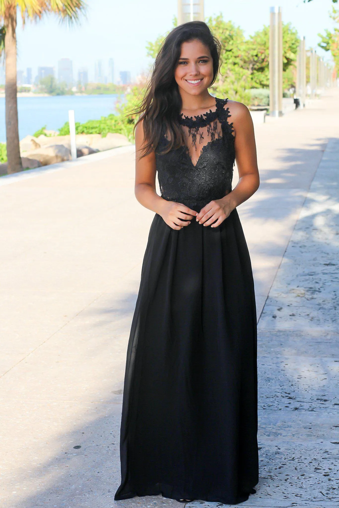 Black Maxi Dress with Lace Top