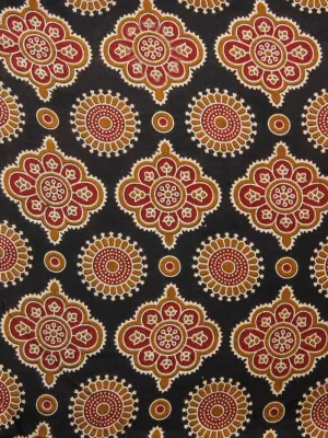 Black Red Peanut Brown Ivory Ajrakh Hand Block Printed Rayon Fabric Per Meter - F003F1551