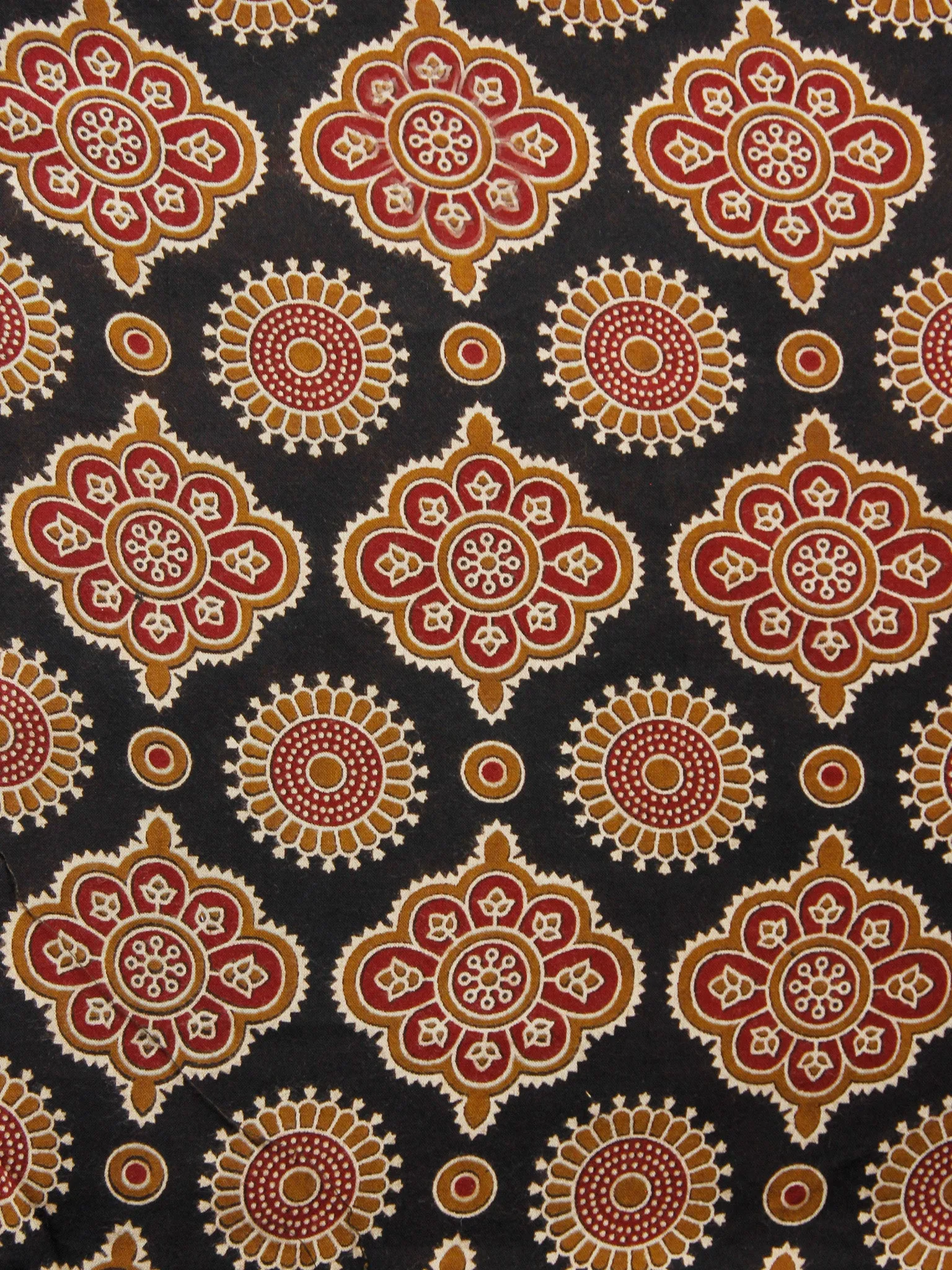 Black Red Peanut Brown Ivory Ajrakh Hand Block Printed Rayon Fabric Per Meter - F003F1551