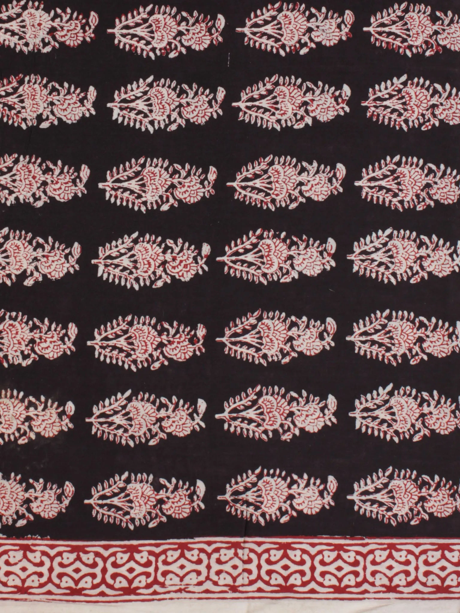 Black White Red Bagh Printed Cotton Fabric Per Meter - F005F2069