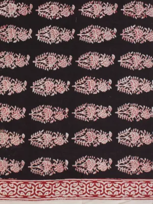 Black White Red Bagh Printed Cotton Fabric Per Meter - F005F2069