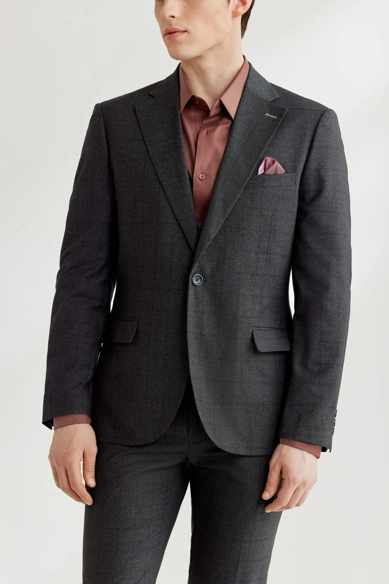 Blended Stretch Grid Check Suit in Slim Fit