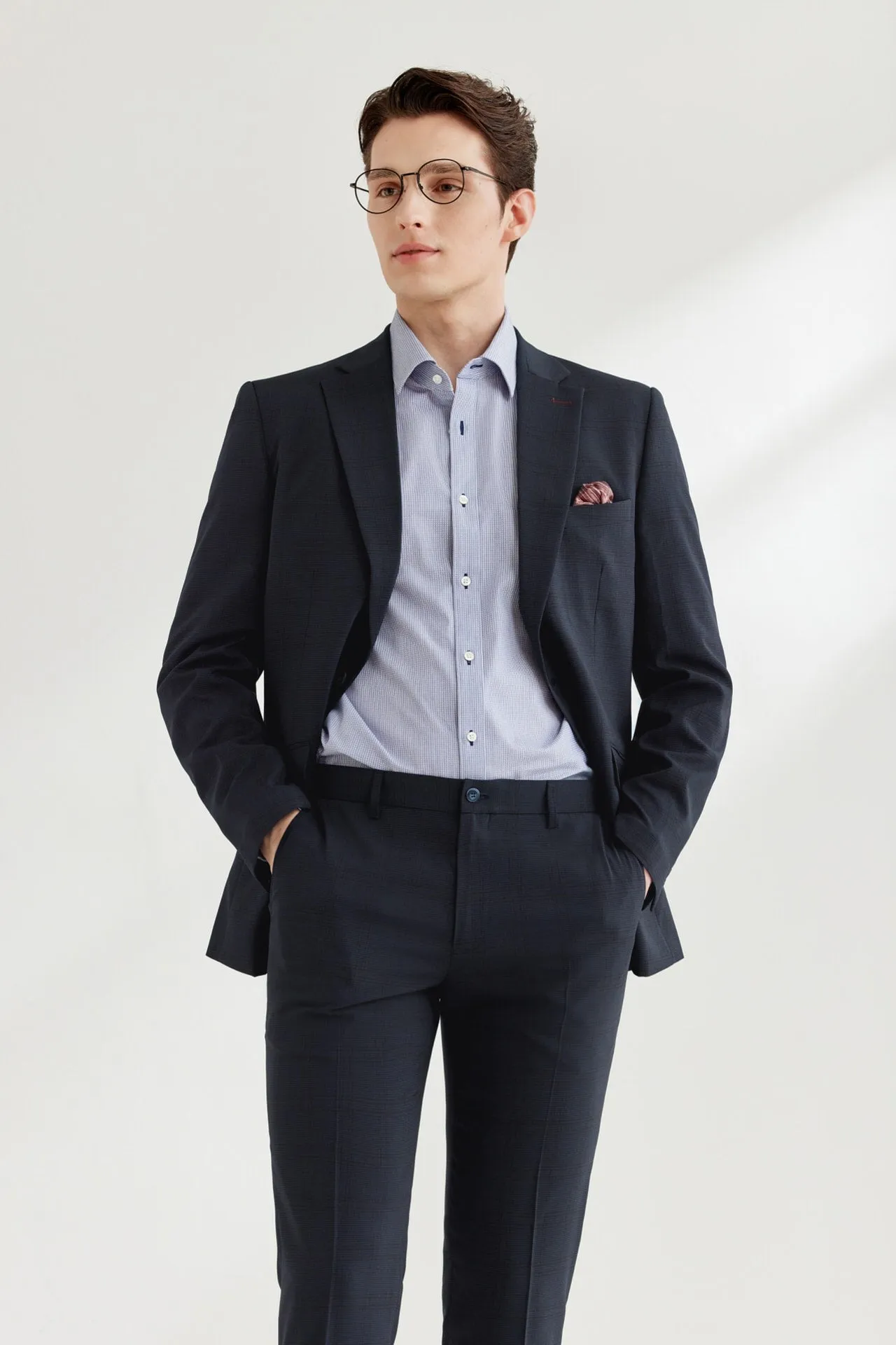 Blended Stretch Pin Check Suit in Slim Fit