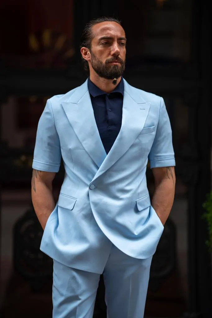 Blue Short Sleeve Summer Casual Suit